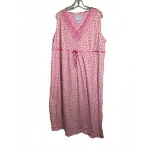 Ashley Stewart Pink Floral Sleeveless Nightgown with Lace Trim